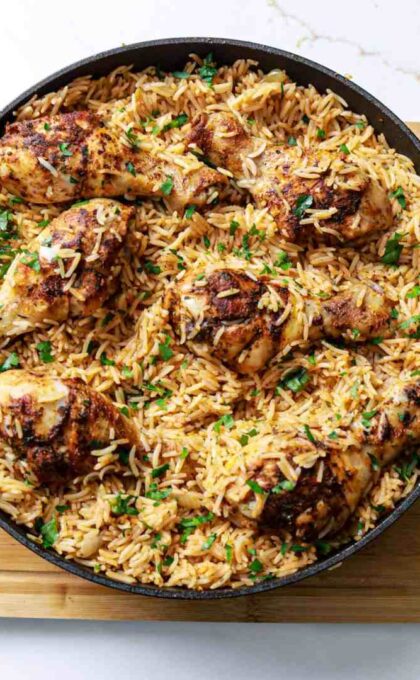 Savory One-Skillet Chicken Drumsticks with Rice
