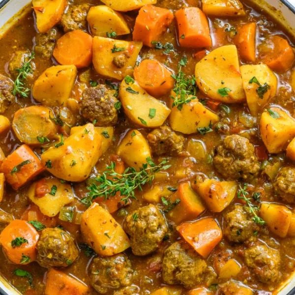 One-Pan Meatballs with Roasted Potatoes